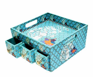 Plateau carré fait main de tiroir en bois de MDF de densité moyenne enduit d'émail - Product Image 1