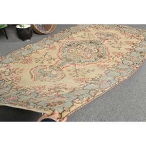 Alfombra turca Vintage clásica Beige azul 3,7X6,7 pies hecha a mano de lana Patchwork Rectangular diseño de pasillo para sala de estar dormitorio látex - Product Image 5