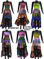 Robe longue décontractée d'été en satin de soie tie-dye unie, écologique, respirante, taille naturelle, lavable, col rond