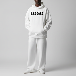 Ensemble de survêtement vintage blanc uni de haute qualité en 2 pièces, sweat-shirt à capuche et pantalon de survêtement, survêtement de sport ample, surdimensionné, 100% coton, personnalisé - Product Image 3