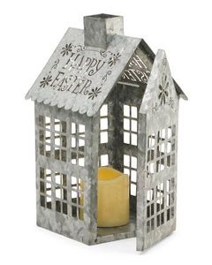 Lanterne porte-bougie rustique en métal gris en forme de maison avec découpes multiples pour fenêtres, style ferme, Noël, hiver, pour bougies chauffe-plat - Product Image 3