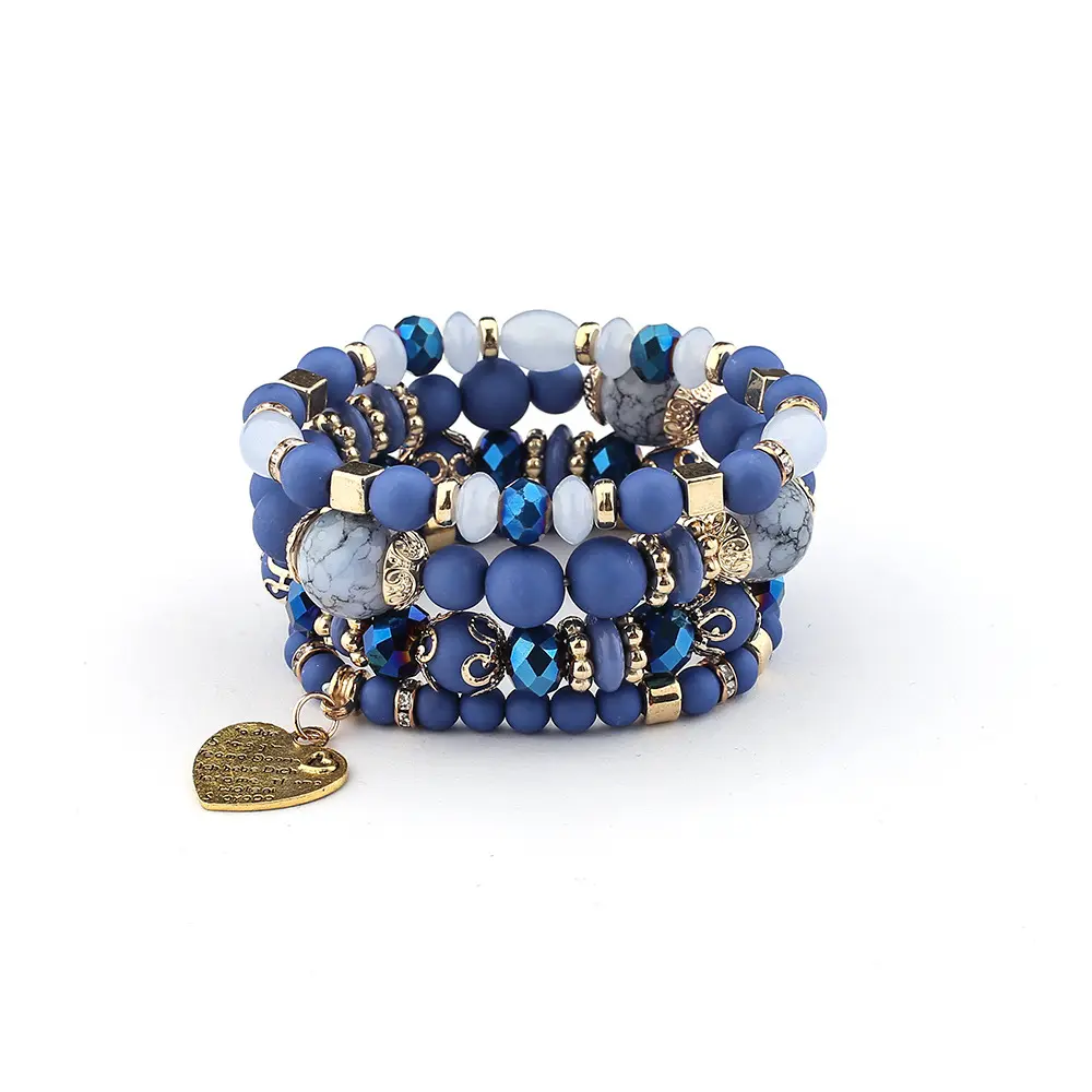 Best-seller Vente en gros de bracelets multicouches de style ethnique bohème avec perles cœur en cristal Bijoux pour femmes à la main