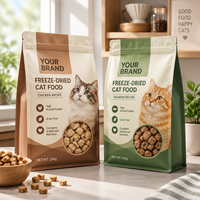 Sac pour aliments pour animaux de compagnie à fond plat imprimé sur mesure de 1 kg, 2,5 kg, 5 kg avec fermeture éclair, pochette d'emballage haute barrière pour aliments pour chats et chiens