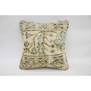 Beige Wool Kantha Patchwork <b>Pillow</b> Luxury 12x12 Inch Woven Throw <b>Pillow</b> Vintage Fluffy Portable for Bedding Floor for Christmas - Product Image 1