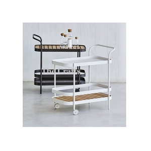 รถเข็นสำหรับใช้ในครัวบ้านรถเข็นเสิร์ฟทำจากไม้และเหล็กสีดำ - Product Image 6