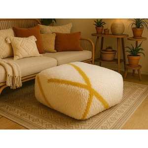 Puf de Cuero Marroquí Hecho a Mano, Otomana Tradicional Artesanal, Decoración del Hogar, Asiento Boho para Sala de Estar - Product Image 1