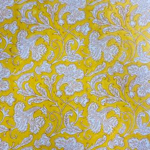 Hot Selling Luxury Indian Floral Hand Block Printed 100% Cotton Fabric Saffron Yellow and White for Women's Clothing Curtains - Product Image 4
