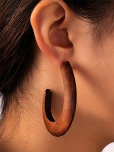 Boucles d'oreilles déclaration de l'Inde géométrique en bois goutte boucle d'oreille longue creuse ronde remise boucle d'oreille pour filles bijoux accessoires - Product Image 6