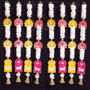 Flor de jazmín artificial y vaca Pichwai con Loto y campana colgante guirnaldas de diseño multiolor para boda, decoración Haldi - Product Image 4