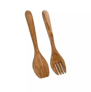 Meilleures ventes de services à salade en bois avec manche long, couverts, fourchette et cuillère pour mariage et fête, services à salade - Product Image 2