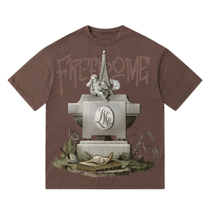 Venta al por mayor retro sólido patrón cuello redondo hombres Camiseta 100% algodón pesado Jersey personalizado DTG impreso Logo Casual estilo lavado - Product Image 5