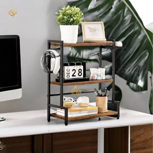 Made Of <b>Wood</b> and Iron Large Size 3 Tiers <b>Spice</b> Storage <b>Racks</b> Marvelous Designing Handmade Black Color Iron Frame With Cups Hooks - Product Image 5