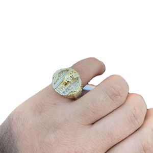 Bague Pharaon Égyptien Forme Unique Hiphop en Argent 925 Plaqué Or avec Diamants et Pierres Précieuses Sertis Pavé Luxe Unisexe - Product Image 1