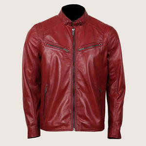 Chaqueta de motorista de piel de cordero auténtica negra para hombre, chaquetas rojas reales Vintage para uso en invierno, chaqueta para hombre - Product Image 1