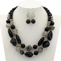 Ensemble de colliers multicouches perlés roses pour femme, bijoux élégants pour soirée, plaqué or, résine acrylique, boucles d'oreilles en quartz rose, cadeau pour femme