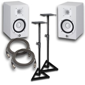 Paquete de estudio alimentado Original Blanco con dos monitores, soportes y altavoces con cables - Product Image 1