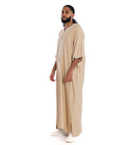 2025 <b>Men's</b> Islamic <b>Thobes</b> Customized OEM New Fashion Long Sleeve Neckline Embroidery Design Moroccan Style Jubbah Polyester - Product Image 4