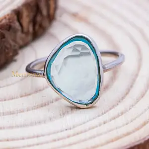 Cincin Akik batu permata Topas biru buatan tangan bentuk triliun cincin perak murni 925 perhiasan batu kelahiran