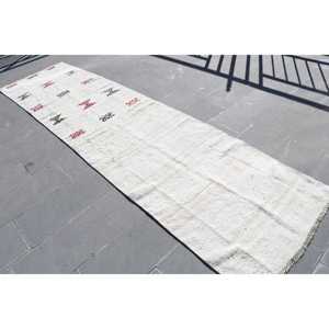 Tapis turc vintage, tapis de 3x11,8 pieds, tapis blanc abstrait - Product Image 1