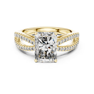 Bague de fiançailles en or jaune 14 carats avec diamant de laboratoire radiant et rond pour femmes |   Nouveau diamant cultivé - Product Image 1