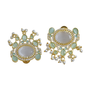 Pendientes de Botón de Latón al por Mayor, Circonita, Perla de Agua Dulce Genuina, Acabado de Latón Satinado, Pieza de Moda de Tendencia, Venta al por Mayor - Product Image 5