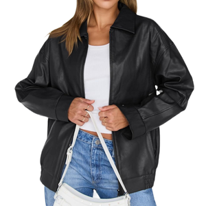 Meilleures ventes Veste en cuir pour femmes avec logo personnalisé Prix de gros d'usine Vêtements d'hiver Vestes pour femmes - Product Image 5