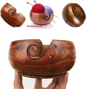 Bol en fil en bois avec support de trous palissandre artisanat fait à la main bol à tricoter stockage accessoires de tricot et de crochet - Product Image 2