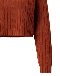 Customized Womens Rusted <b>Brown</b> Cable Knit Cropped Polo Sweater <b>Long</b> <b>Sleeve</b> Button Placket Ribbed Hem Casual Winter Knitwear <b>Top</b> - Product Image 6