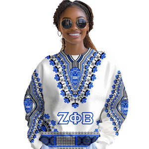 Sudadera Azul Bordada de la Hermandad Zeta Phi Beta, Estilo Cuello Redondo, Año 1920, Ropa Griega para Mujer - Product Image 4