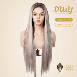 Perruque synthétique DWY-Lyra blonde mélangée avec raie libre 13*6 et dentelle transparente - Product Image 5