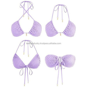 Nouveau style de vente en gros Ensemble de bikini court décontracté solide deux pièces pour femmes Conception d'épaule tombante Couleurs et logo personnalisables - Product Image 3