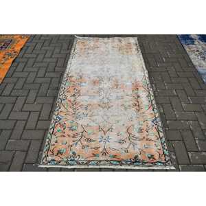 Alfombra Vintage de 3.4x6.5 pies, Alfombra Turca de Lana con Rayas Azules - Product Image 1