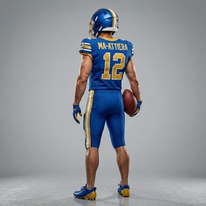 Maillot de football américain bleu personnalisé pour homme adulte, pantalon rembourré, uniforme d'équipe numéro 12, vêtements de sport respirants, OEM ODM - Product Image 2