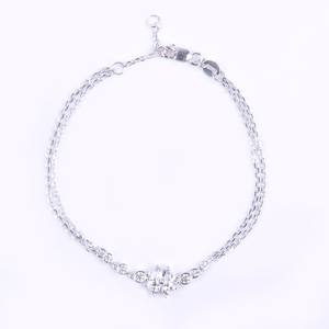 Bracelet mode en argent sterling 925 fleur feuille porte-bonheur double chaîne - Product Image 1