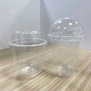 Quang Quan 95mm 400ml 14oz tasse en plastique transparent jetable avec couvercles à fond plat en forme de U ensemble de service de café glacé à paroi unique - Product Image 1