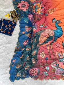 ชุดคอลเลกชั่นผ้าไหมคอลเลกชั่นวินเทจสีน้ำเงินเข้มยาว5.5เมตรสำหรับปาร์ตี้ปากีสถานอินเดียวินเทจฤดูหนาว - Product Image 6