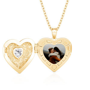 Jeulia Vintage Personalized Heart Photo <b>Locket</b> Necklace with Birthstone Charm - Product Image 3