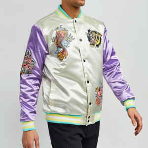 Custom Embroidery <b>Patchwork</b> Men's Vintage Winter Satin Varsity <b>Jacket</b> Waterproof Casual Reversible Breathable Eco-Friendly - Product Image 1