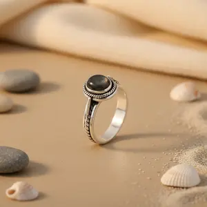 Anillo de Ónice de Plata 925 para Mujer, Joyería Fina Boho Hecha a Mano con Baño de Platino y Rodio - Product Image 1