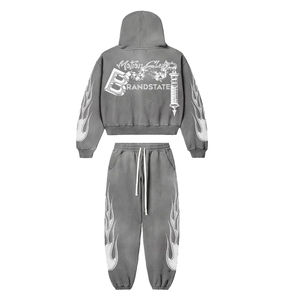 Survêtements décontractés personnalisés à la mode, 100% coton, déchirés, pour hommes, avec broderie, deux pièces, hiver - Product Image 2