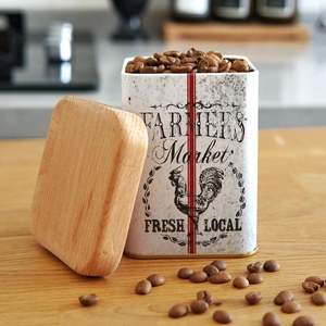 Boîte en métal carrée Vintage Bee & Laurel Elegance de 75x75x102mm avec couvercle en bois de 0,5 L pour organisateurs de bijoux - Product Image 1