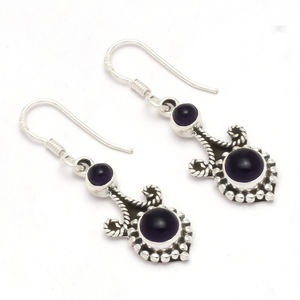 Forme ronde Améthyste Gemstone 925 Sterling Silver Boho Boucle D'oreille Améthyste Gemstone Dangle & Drop Boucles D'oreilles Bijoux Pour Grossiste - Product Image 1
