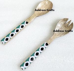 Handcrafted Resin Handle & Wooden Salad <b>Serving</b> <b>Spoon</b> Fork Set Eco Friendly Salad Server Cutlery Set Kitchen Use Dishwasher Safe - Product Image 5