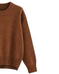 Ensemble deux pièces pour femmes, pull en tricot marron et pantalon large, tenue décontractée confortable pour l'hiver, pour la maison, les voyages et le quotidien - Product Image 4