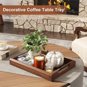 Plateau de service et de rangement en bois massif de qualité supérieure avec poignées latérales en métal, finition lisse, pour cuisine, salle à manger, table basse, décoration intérieure - Product Image 3