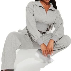Conjunto de Chándal de Mujer con Media Cremallera, Marca Privada OEM, Oversize, 100% Algodón, Ecológico, Transpirable, con Forro Polar y Pantalones de Pierna Recta - Product Image 2