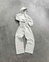 Ensemble de survêtement 2 pièces slim fit grande taille imprimé à épaules tombantes, avec pantalon droit, hiver, couleur unie, écologique, 100 % coton