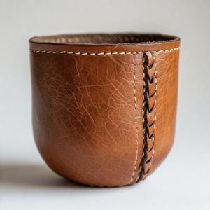 Pot en cuir artisanal intemporel idéal pour étagère de bureau style jardin ou table d'appoint compagnons verts - Product Image 4