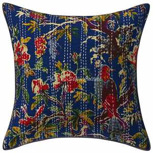 16x16 pulgadas Boho fundas de cojines grandes funda de almohada indio hecho a mano Kantha tejido Vintage Floral impreso algodón bordado para - Product Image 1