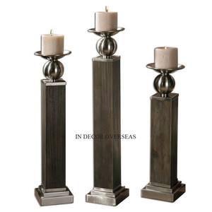 Couleur blanche enduite de poudre et fleurs plaquées or de haute qualité Designer meilleure qualité métal ensemble de 2 bougeoirs de décoration de mariage - Product Image 4